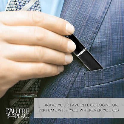 L'AUTRE PEAU Refillable Perfume & Cologne Fine Mist Atomizers with Metallic Exterior & Glass Interior - Portable Travel Size - 3ml Squeeze Transfer Pipette Included - 4 Pc Pack of 5ml (Black)