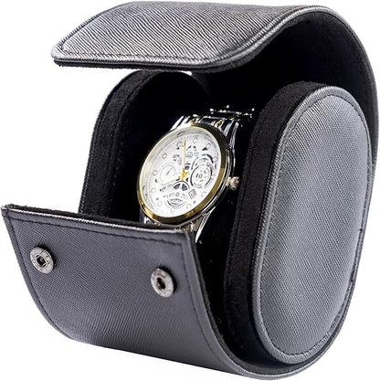 MR.OKAY Single Watch Travel Case-Classic Leather Watch Case With Superb Texture.Portable Watch Roll Or Organizer For Storage And Display. Best Travel Gift for Men,All Handcrafted By Artisans.