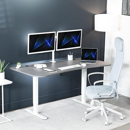 VIVO Electric 63 x 32 in Dual Motor Standing Desk, Memory Height Adjustment, 2B Series, Dark Gray Top White Frame, DESK-KIT-2W1G