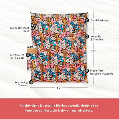 Nomadix Festival Blanket - Perfect for Picnics, Camping, & Lawn Seating - Plush Top & Water Resistant Base - Made with Post Consumer Recycled Materials - Hula Multi - 60x72