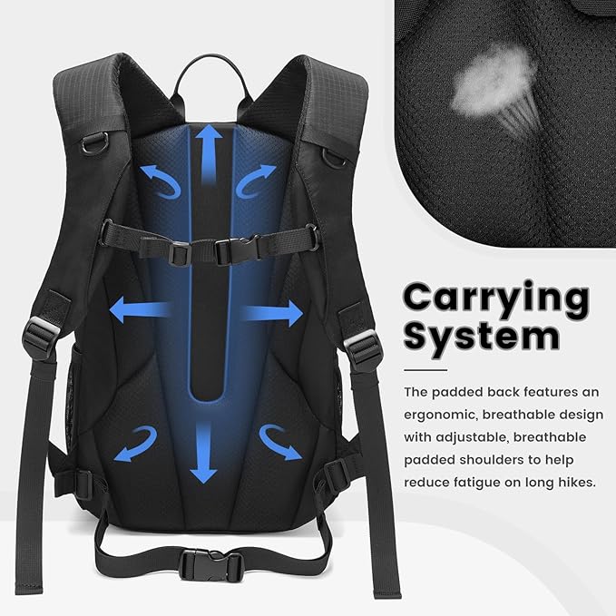 20L Lightweight Hiking Daypack, Small Hiking Travel Backpack for Women men (Black)