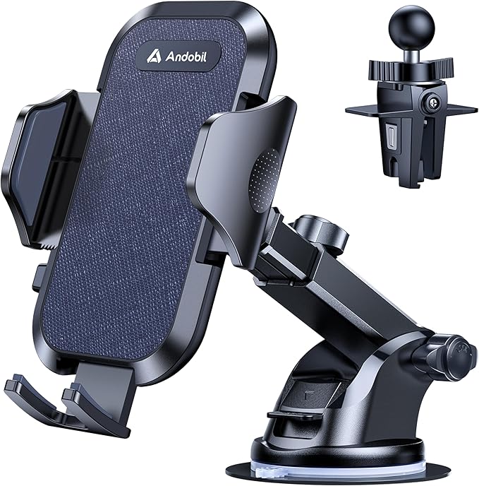 andobil Car Phone Holder, 2025 Military-Grade 89lbs Strongest Suction Phone Holders for Your Car Dashboard/Windshield/Vent Easy Clamp Cellphone Holder Truck Stand for iPhone 17 16 15 Pro Max, Blue