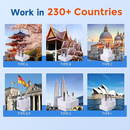 2000W Voltage Converter, 220V to 110V Converter for Hair Dryers PC Phone Kettle, Universal Travel Plug Adapter for 230+ Countries, 7 in 1, 3 AC/2 USB/2 Type-C Ports