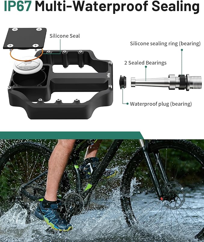 AirTag Bike Pedal Mount, Hidden Bicycle GPS Tracker Case Compatible with AirTag, Waterproof CNC Aluminum Flat Pedals with 9/16 Inch Thread, Anti‑Theft Design for Mountain, Road E‑Bikes