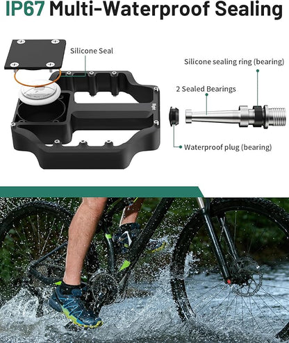 AirTag Bike Pedal Mount, Hidden Bicycle GPS Tracker Case Compatible with AirTag, Waterproof CNC Aluminum Flat Pedals with 9/16 Inch Thread, Anti‑Theft Design for Mountain, Road E‑Bikes