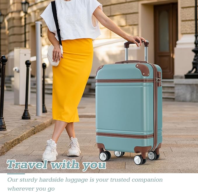 Merax Luggage Set,28 IN Hardside Suitcase with Duffel Bags,3 Piece Expandable Luggage with Spinner Wheels, Vintage Luggage with TSA Lock Lightweight,(Blue Green)