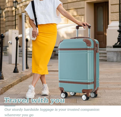 Merax Suitcase Set 24 inches Expandable Luggage with TSA Lock Spinner Wheels Hardshell Lightweight Vintage Luggage with Travel Bag,Green