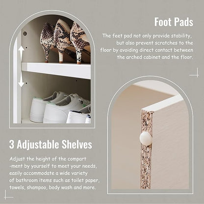 67" Tall Arched Bathroom Storage Cabinet, 8-Tier Modern Farmhouse Storage Cabinet with Adjustable Shelves, Wood Freestanding Cabinet for Bathroom, Living Room, Entryway, Hallway (Antique White)