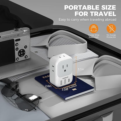 Switzerland Power Adapter 2 Pack, TESSAN Type J Adaptor with 4 Outlets 3 USB Charging Ports(1 USB C), Swiss Travel Plug for US to Switzerland, Liechtenstein, Rwanda