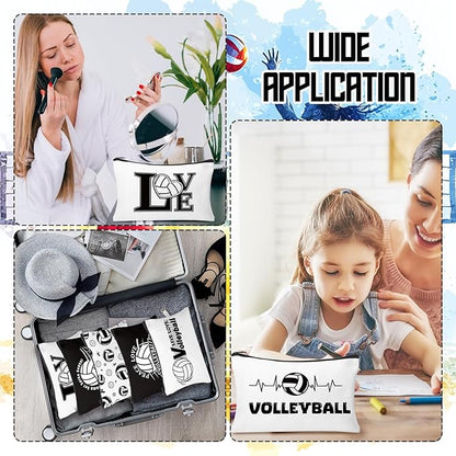 30Pcs Volleyball Makeup Bag Volleyball Cosmetic Bags Gift Accessories Canvas Travel Toiletry Pouch Birthday Christmas Gifts for Women Players Lover