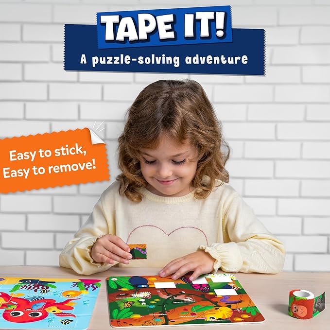 Skillmatics Puzzle Activity - Tape It Animal Sticker Puzzles, 300+ Easy-Tear Stickers, Reusable Art & Craft Kit, Educational Fine Motor Skills & Travel Toy, Gift for Kids Ages 4, 5, 6, 7, 8