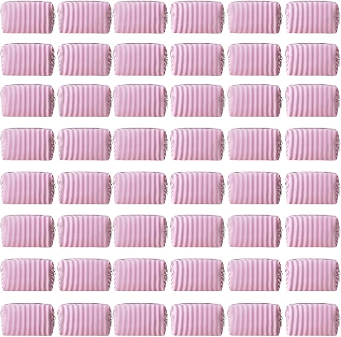 48 PACK Stripe Makeup Bags Bulk-Seersucker Bridesmaid Proposal Gifts Makeup Pouch for Wedding Party Favors Bachelorette Party Decorations Toiletry Organizer Bag Cosmetic Case Gift (Pink Stripe)