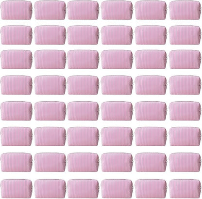48 PACK Stripe Makeup Bags Bulk-Seersucker Bridesmaid Proposal Gifts Makeup Pouch for Wedding Party Favors Bachelorette Party Decorations Toiletry Organizer Bag Cosmetic Case Gift (Pink Stripe)