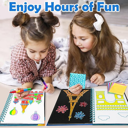 FUNNYB&G Foil Art Craft for Kids - Christmas Crafts Gift Party Favors Stocking Stuffers for Kids Fun Art Supplies Creative Birthday Gift Travel Toys for Girls Boys 4 5 6 7 8 9 Years Old(Buildings)