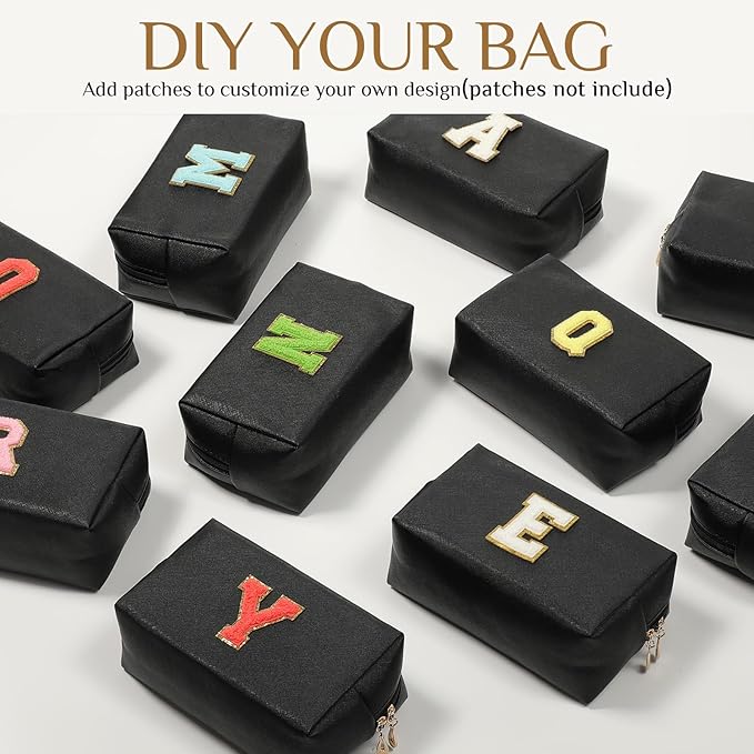 Cunno 100 Pcs Makeup Bags Bulk PU Leather Cosmetic Pouch Christmas Small Pouch Bag DIY Toiletry Bags Preppy Aesthetic Travel Storage Organizer for Women Travel Christmas Party Gift(Black)