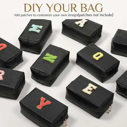 Cunno 100 Pcs Makeup Bags Bulk PU Leather Cosmetic Pouch Christmas Small Pouch Bag DIY Toiletry Bags Preppy Aesthetic Travel Storage Organizer for Women Travel Christmas Party Gift(Black)