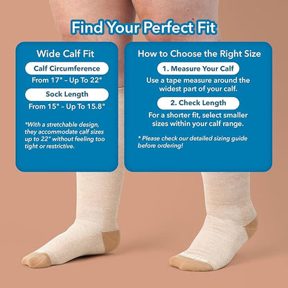 Wellow Wide Calf Compression Socks, Knee High Support, Fit for Men & Women, 18-25 mmHg, Made with Viscose from Bamboo