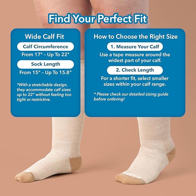 Wellow Wide Calf Compression Socks, Knee High Support, Fit for Men & Women, 18-25 mmHg, Made with Viscose from Bamboo