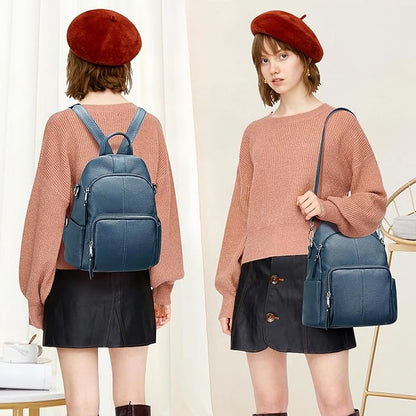 ALTOSY Soft Leather Backpack Purse For Women -theft Backpacks Versatile Shoulder Bag（S81 Linen Blue）