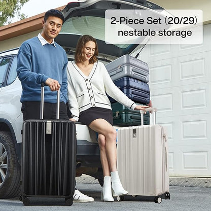 Hanke 29 Inch Luggage Suitcases With Spinner Wheels Lightweight PC hardside Rolling Suitcase With Travel Lock, Checked-Large 29-Inch Christmas Gifts for Birthday(Ivory White)