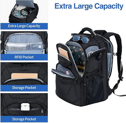 KROSER TSA Friendly Travel Laptop Backpack 18.4 inch XXXL Gaming Backpack Water-Repellent College Daypack Business Backpack with RFID Pockets & USB Port for Men/Women-Black