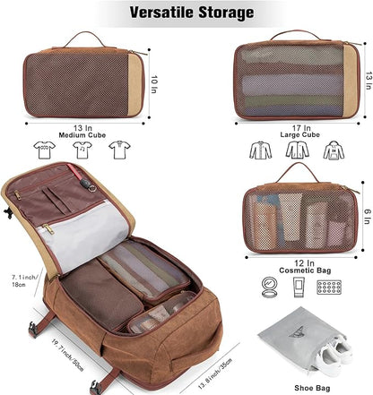 Tzowla 40L Canvas Expandable Travel Laptop Backpack for Men Women Carry on Flight Approved,Large Capacity Anti Theft Backpacks with USB Port,Vintage Personal Item Bag Fit 17.3" Laptop(Brown & Khaki)