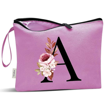 Vavabox A-Z Personalized Makeup Bag, Birthday Gifts for Women Mom, Gifts for Best Friend, Bride Bridesmaid Cosmetic bag (A, Purple)
