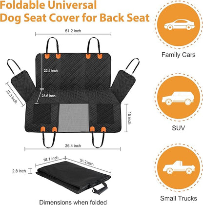 Hard Bottom Dog Car Seat Cover for Back Seat, Scratch-Resistant Heavy-Duty Extended Dog Car Seat Cover, Waterproof Car Hammock with Breathable Mesh (Black, Large)