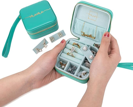 Angelina's Palace Personalized Jewelry Case with Name Engraved,Custom Leather Travel Jewelry Organizer Box for Rings,Earrings,Necklaces,Birthday Bridesmaid Gift For Women
