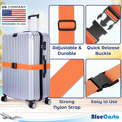 Luggage Straps for Suitcases - TSA Approved - Mixed Colors, 4 PK - Premium Nylon Belts for Suitcase, Briefcase & Travel Bag - Adjustable Strap Length 46" - 78"