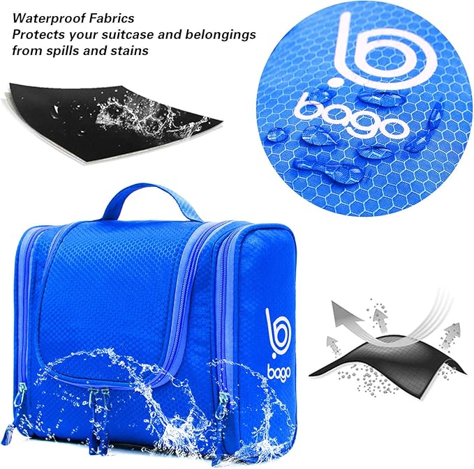 Bago Travel Toiletry Bag for Women and Men X-Large Waterproof Hanging Large Toiletry Bag for Bathroom and Travel Bag for Toiletries Organizer -Travel Makeup Bag (DeepBlue)