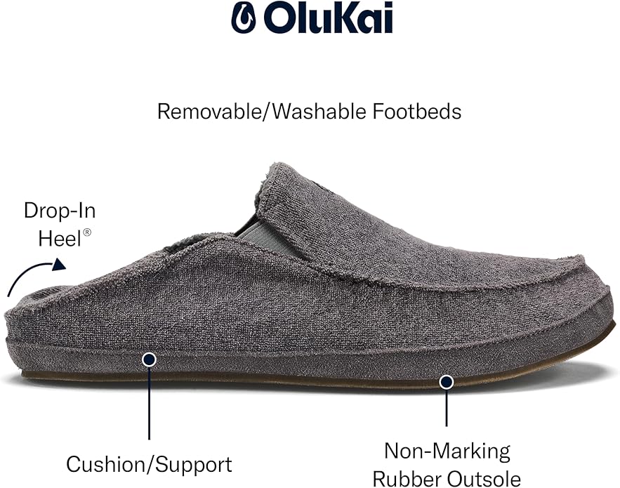 OLUKAI Moloa Hulu Men's Wool-Blend Slippers, Soft & Heathered Knit Slip On Shoes, Suede Leather Foxing, Drop-In Heel Design