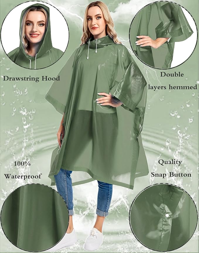 2 Pack Rain Ponchos for Adults Reusable - Raincoats Survival Emergency Heavy Duty Rain Coat with Drawstring Hood