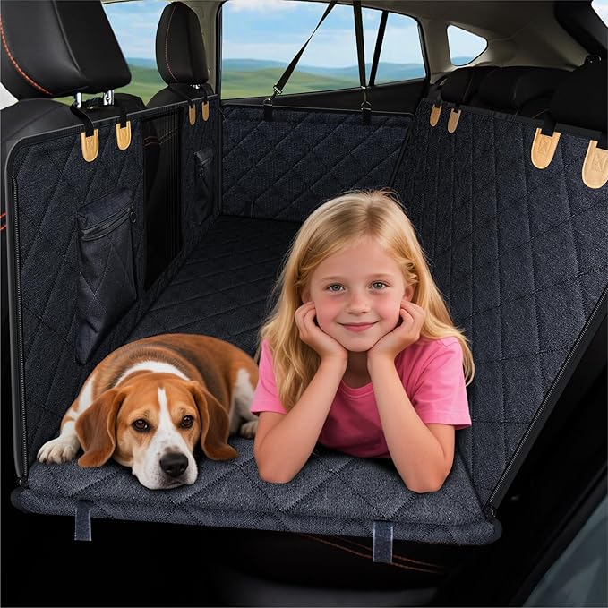 Dog Car Seat Cover for Back Seat, Waterproof Dog Seat Cover for Back Seat, Hard Bottom Back Seat Pet Cover for Dogs, Large-Space Hammock for Car Truck SUV, Pet Seat Cover Holds 450lbs(Black)