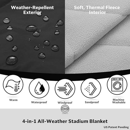 STOVER Large Waterproof Outdoor Stadium Blanket– Extra Thick Soft Fleece Camping Blanket for Travel, Picnics, Sports, Dogs– 79"x55", Warm, Windproof, Sand-Proof, Lightweight, Packable (Onyx Black)
