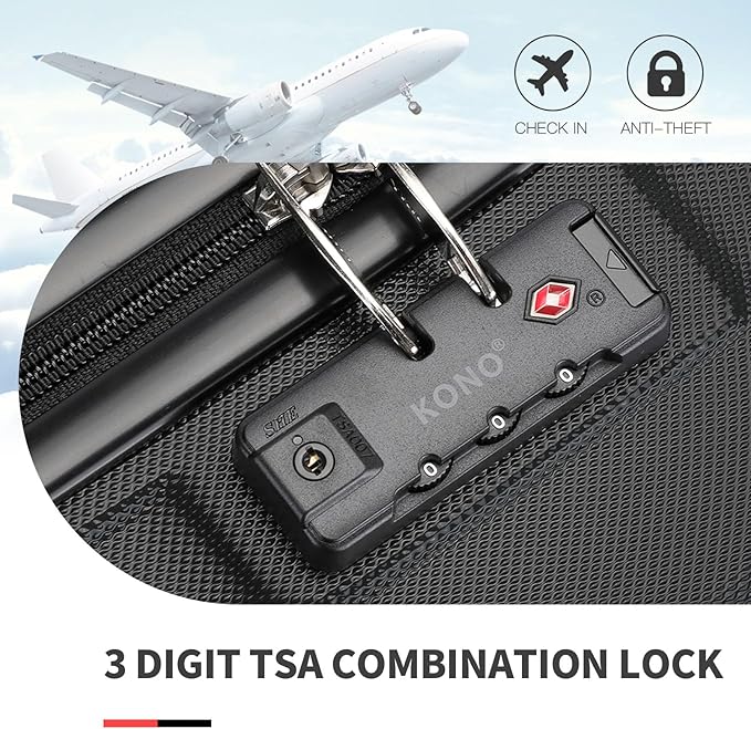 Kono Carry on Luggage with Spinner Wheel TSA Lock Lightweight PC+ABS Hardside Luggage Durable Small Carry on Suitcase(20 Inch, Black)