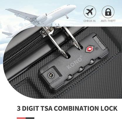 Kono Carry On Luggage Set Airline Approved Lightweight PC+ABS Carry On Suitcase with TSA Lock Spinner Wheels Durable Luggage Hardside Black