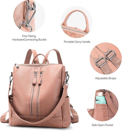 Genuine Leather Backpack Purse for Women: Fashion Ladies Convertible Backpack Designer Shoulder Handbag for Travel