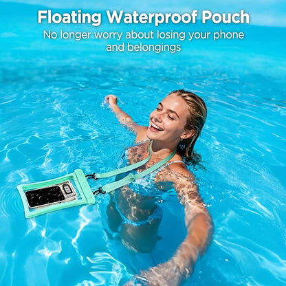 CACOE [Floatable Extra Large Universal IPX8 Waterproof Phone case 2 Pack-Up to 10.0",Adjustable Lanyard Phone Pouch,Dry Bags for Vacation Beach Pool Kayak Cruise Travel Essentials（Black+Green）