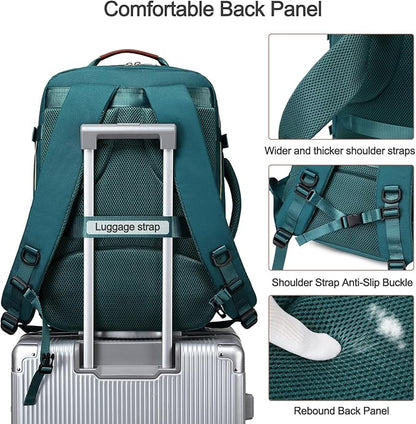 40L Travel Laptop Backpack for Women & Men, Airline Approved Carry On Luggage Overnight Bags, Waterproof Personal Item Bag, Weekender Essentials Backpacks Vacuum Backpack Dark Green