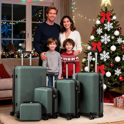 Karl home Luggage Sets 4 Piece, PP Hard Case Suitcase Set with Built-in Lock Spinner Wheels, Lightweight Durable Carry on Luggage for Business Travel - Dark Green (16/20/24/28")