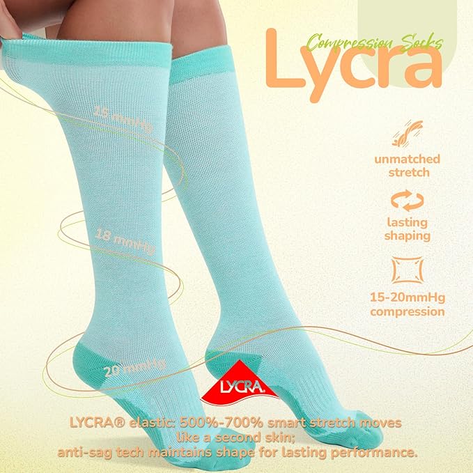 Merino Wool Compression Socks for Women Men, 15-20 mmHg Knee High Socks for Flying, Travel, Running