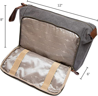 Vetelli Vintage Canvas Toiletry Bags, Travel In Style, Waterproof Canvas Dopp Kits, Durable (Messner) (Light Gray)