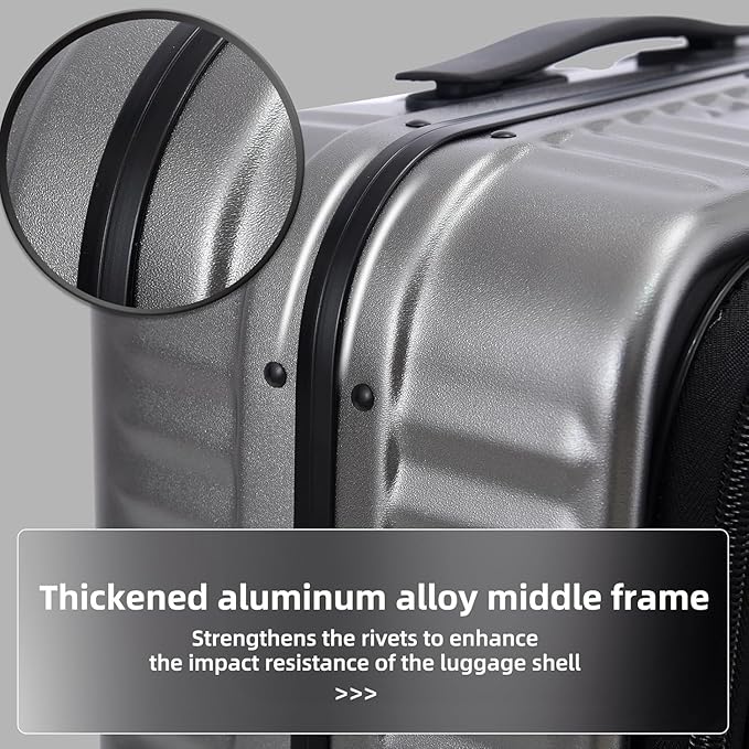2 pieces 20/29 Aluminum Frame Carry On and Checked Luggage Set with Side Opening,Lightweight Hardshell ABS+PC Trunk Suitcase with TSA Lock,360° Universal Wheels & Adjustable Handle,Dark Gray