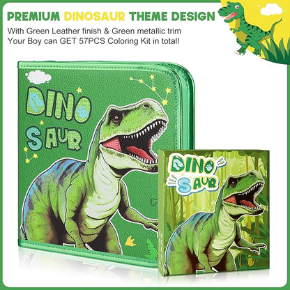 Fruit Scented Markers Set 57Pcs with Glitter Dinosaur Pencil Case & Stationery, Art Supplies for Kids Ages 4-6-8, Art Coloring Kits Box,Gifts Toy for Boys Age 5,7,Gel Pen,Pencil&Crayon Drawing Stuff