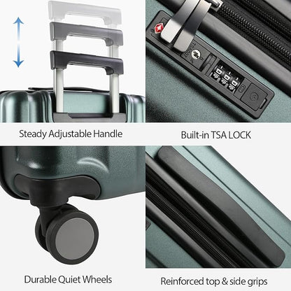 KROSER Hardside Expandable Carry On Luggage with Spinner Wheels & Built-in TSA Lock, Durable Suitcase Rolling Luggage with USB Port, Carry-On 20-Inch, Dark Green