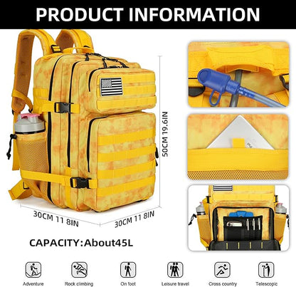 45L Tactical Assault Backpack 3 day assault pack with Molle Waterproof backpack Rucksack for Tactical Backpacks (Yellow)
