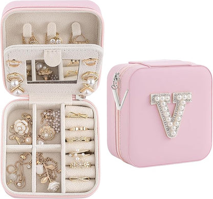 Birthday Gifts For Women, Initial Jewelry Box, Travel Jewelry Case, Gifts for Wife Girlfriend, Small Travel Jewelry Organizer, Gift for Girls, Graduation Gifts for Her, Bridesmaid Gifts