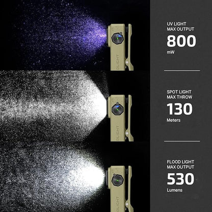 OLIGHT Oclip Ultra EDC Flashlight Clip-on Light, 530 Lumens Rechargeable with Type-C Charging, Combines Floodlight, Spotlight and UV, Triple Magnetic Lights for Inspection and Work (Olive Green)