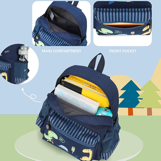 willikiva Cute Zoo 3d Kids Backpack for Boys and Girls Toddler Backpack Bags(Deep Blue Car Dinosaur)